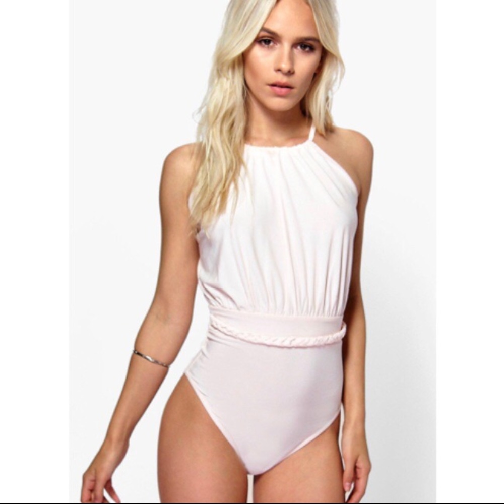 Boohoo Petite Blush Pink Plait Detail Bodysuit, S